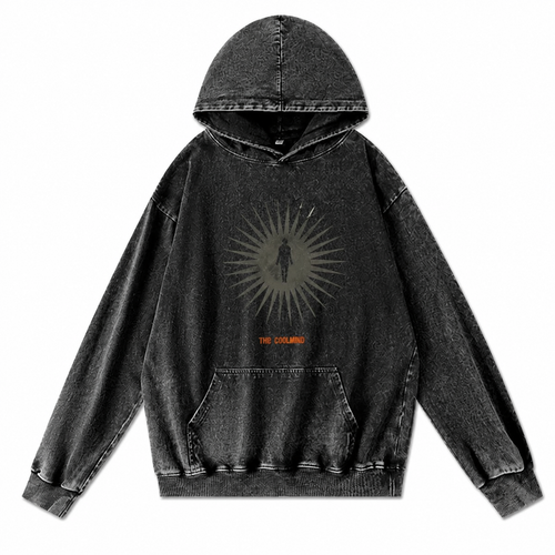 Grunge Acid-Washed Black Graphic Pullover Hoodie