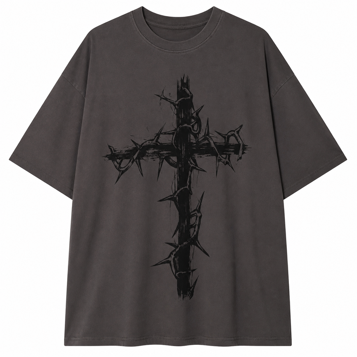 Grunge Thorn Cross Graphic T-Shirt