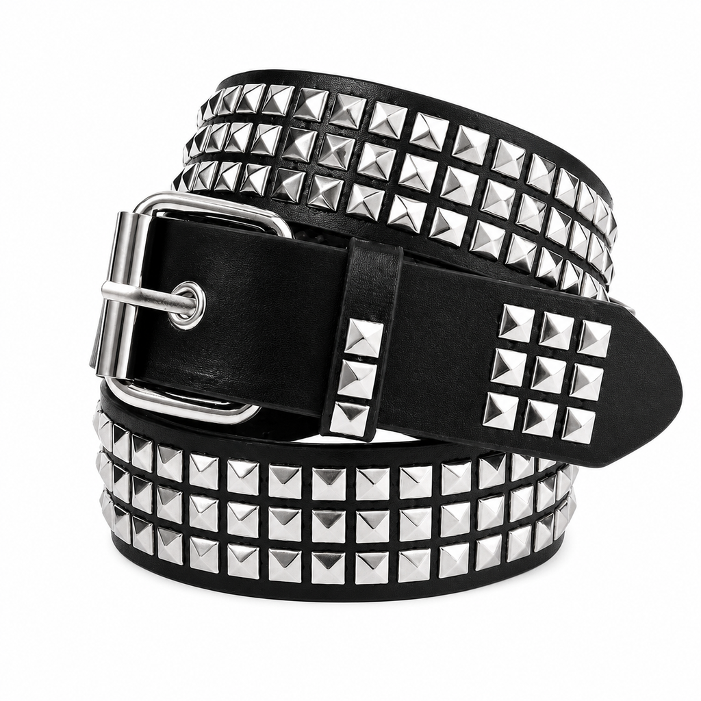 Black Studded Faux Leather Pyramid Rivet Belt