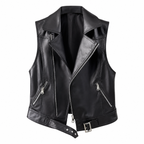 Women's Black Leather Biker Vest