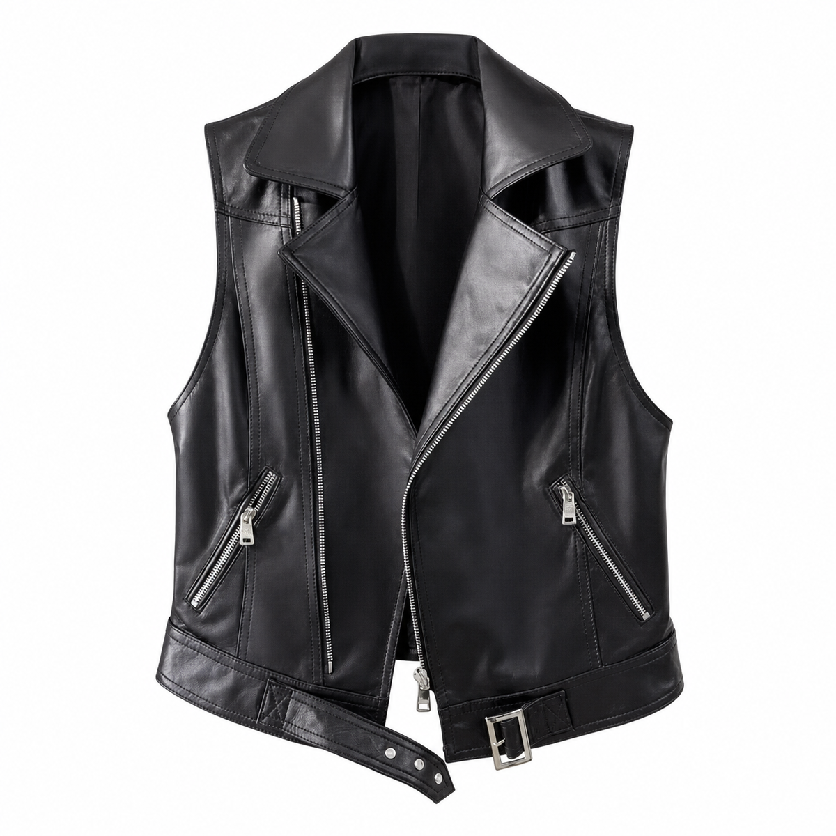Women's Black Leather Biker Vest