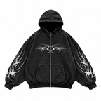 Grunge Geometric Print Hooded Zip Hoodie