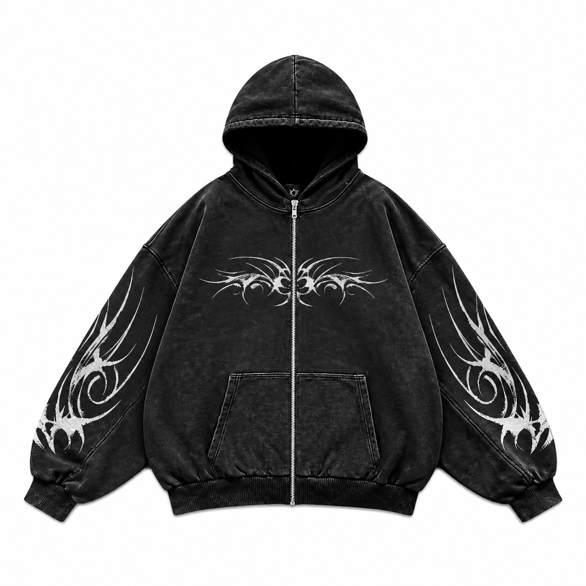Grunge Geometric Print Hooded Zip Hoodie