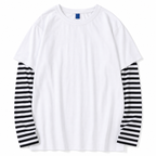 Men's Black and White Striped Layered Long-Sleeve T-Shirt