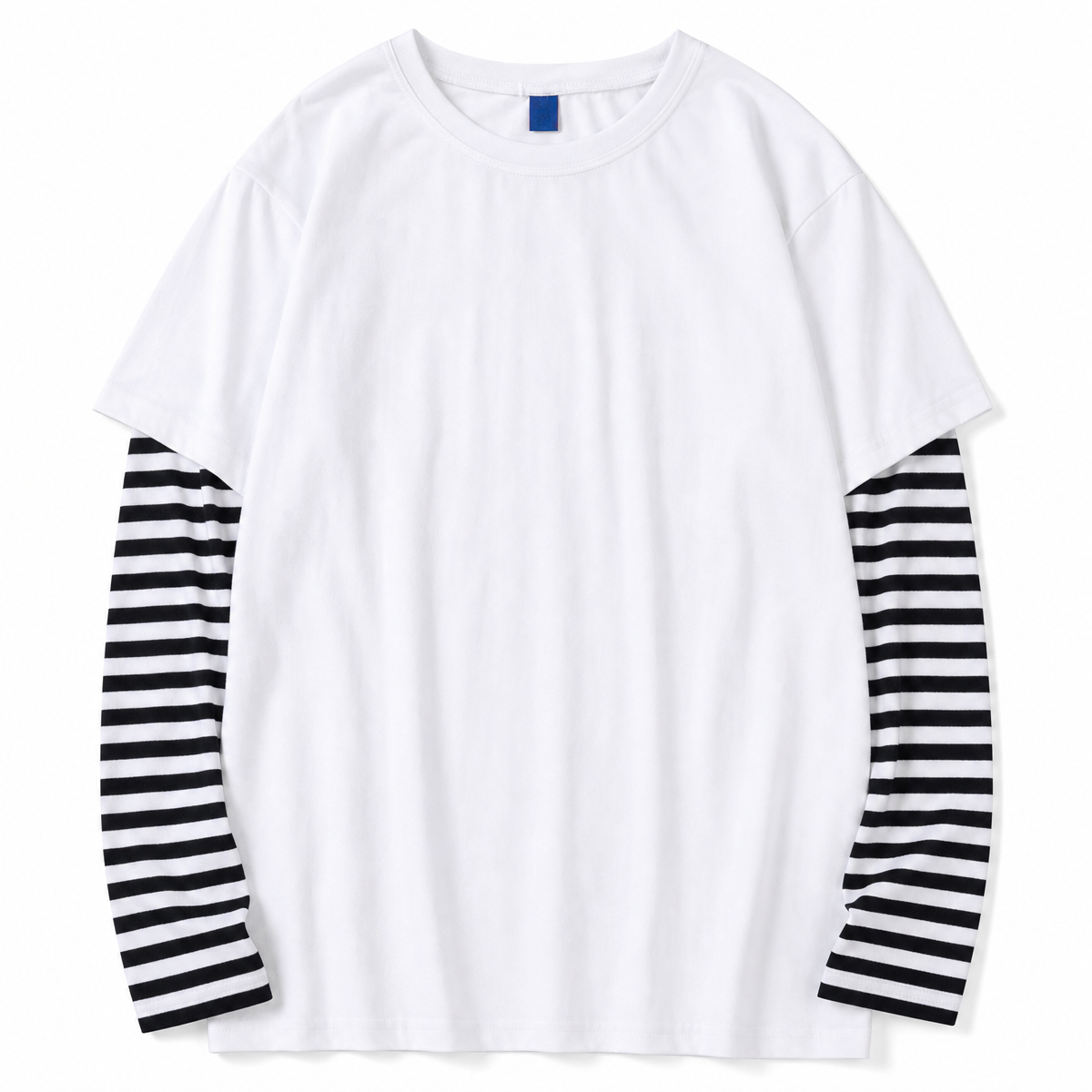 Men's Black and White Striped Layered Long-Sleeve T-Shirt