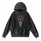 Grunge Acid-Washed Black Cotton Pullover Hoodie