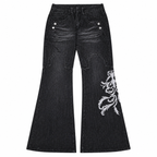 Grunge Black Embroidered Wide-Leg Jeans