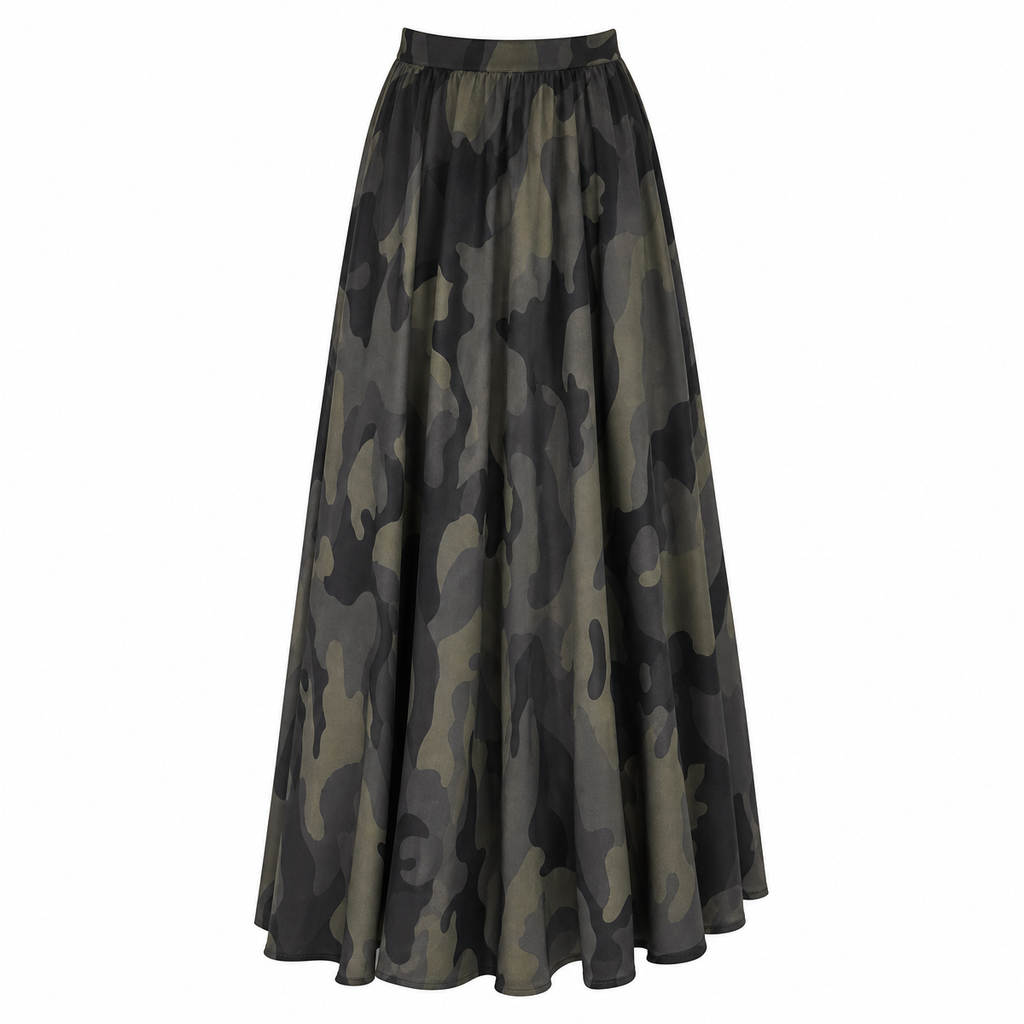 Women's High-Waisted A-Line Camouflage Skirt