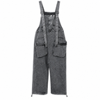 Women's Black Denim Bib Overalls - Loose Wide Leg