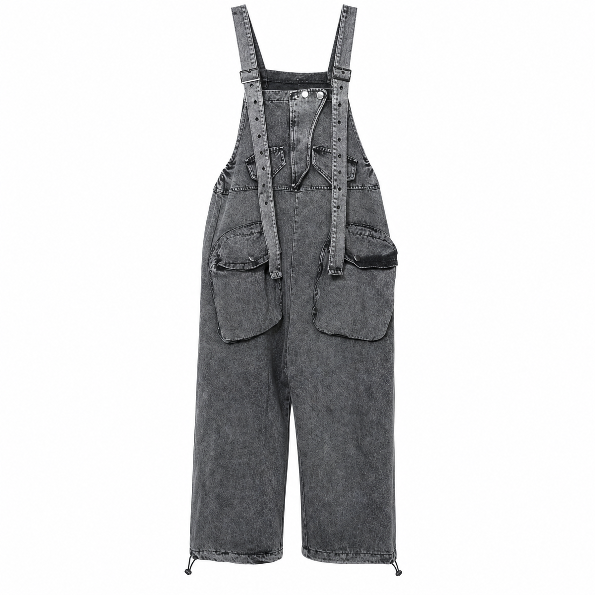 Women's Black Denim Bib Overalls - Loose Wide Leg