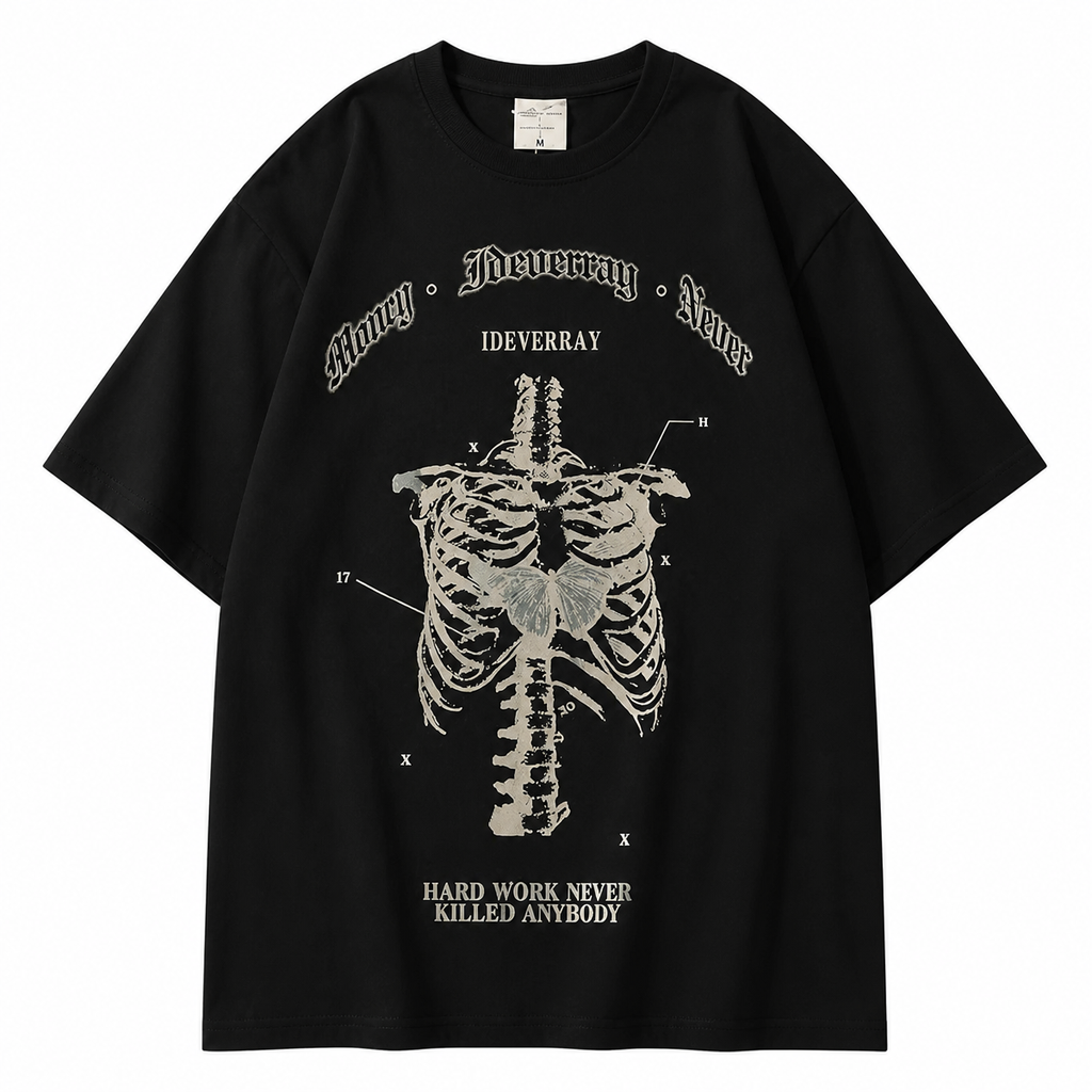 Grunge Skeleton Graphic Black T-Shirt