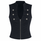 Black Gothic Sleeveless Zip-Front Vest Top
