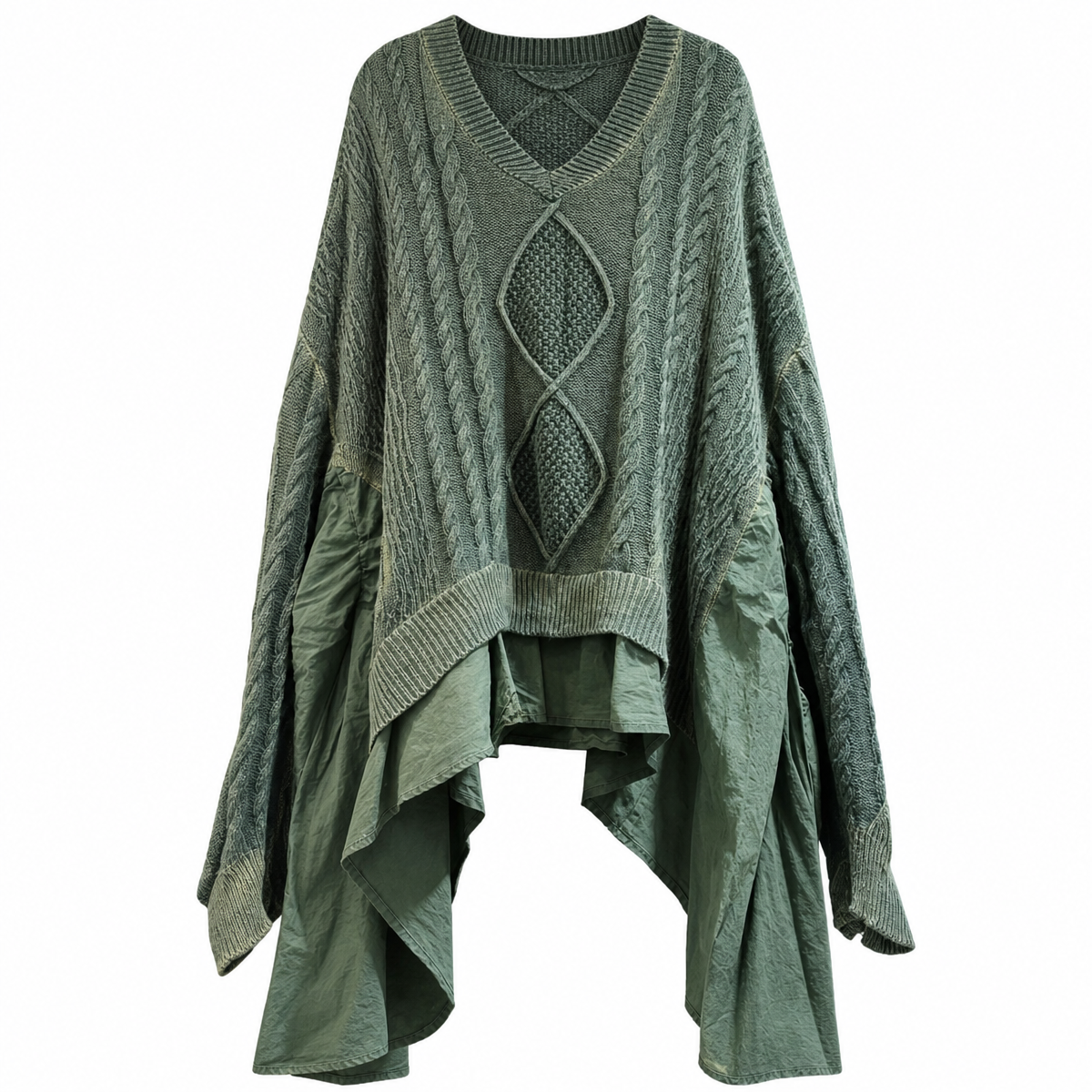 Women's Cable-Knit V-Neck Patchwork Sweater