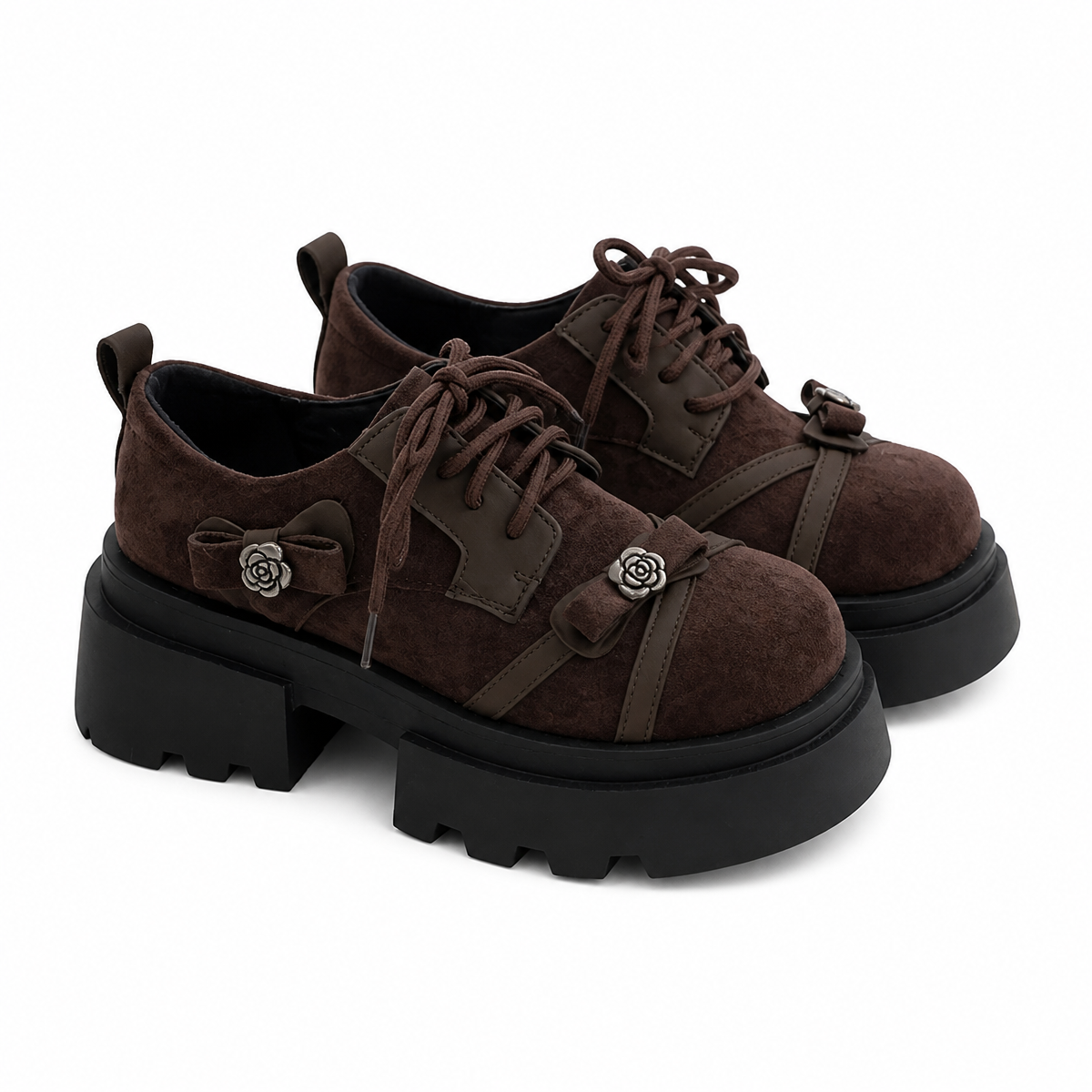 Grunge Rose Buckle Platform Loafers