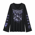 Black Gothic Graphic Long-Sleeve Tunic Top