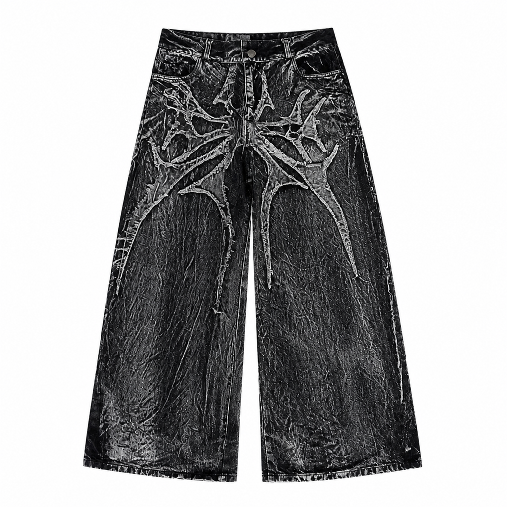 Grunge Black Baggy Embroidered Patch Jeans