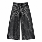 Grunge Black Baggy Embroidered Patch Jeans