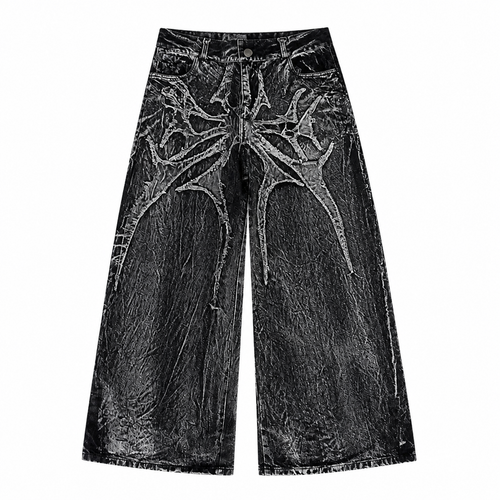 Grunge Black Baggy Embroidered Patch Jeans