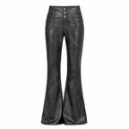 Black-Gray Faux Leather High-Waist Flare Pants