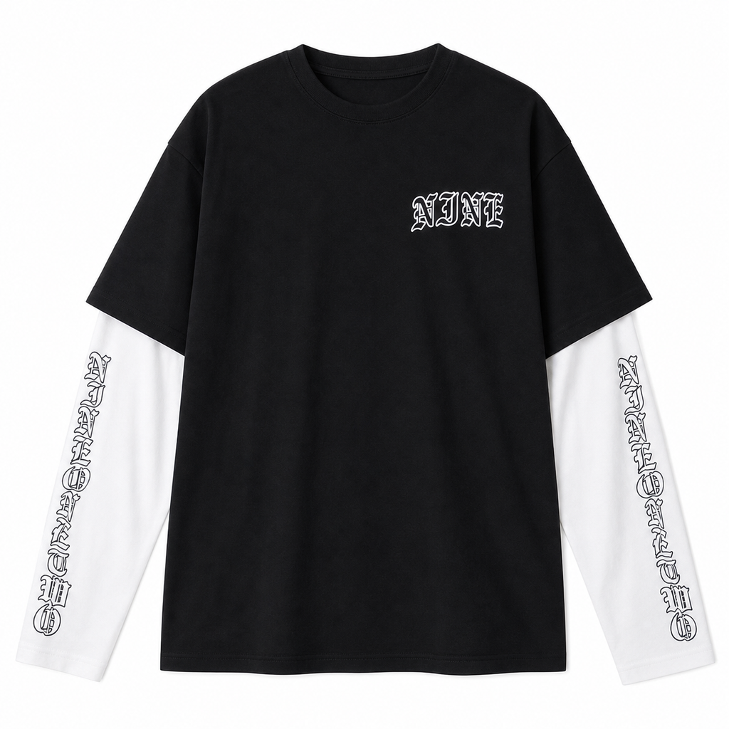 Black Graphic Layered-Look T-Shirt