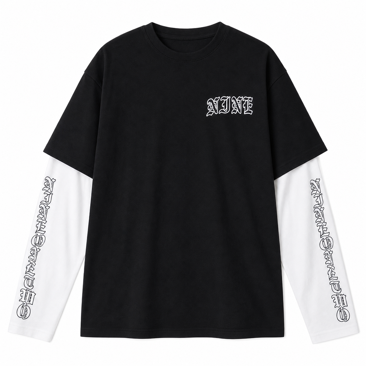 Black Graphic Layered-Look T-Shirt