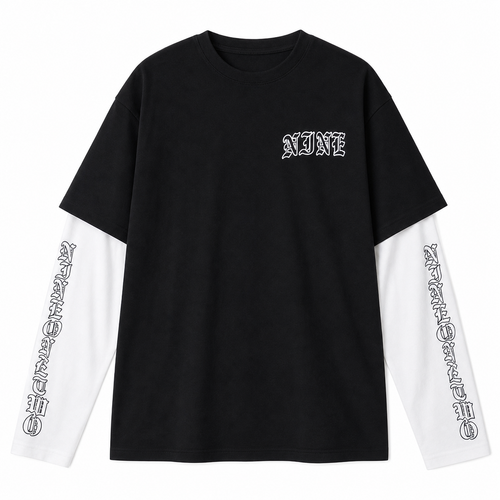 Black Graphic Layered-Look T-Shirt