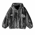 Men's Black Hooded Zip Jacket with Graphic Patches