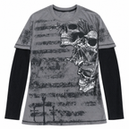 Women's Gray Skull Graphic Long-Sleeve Top