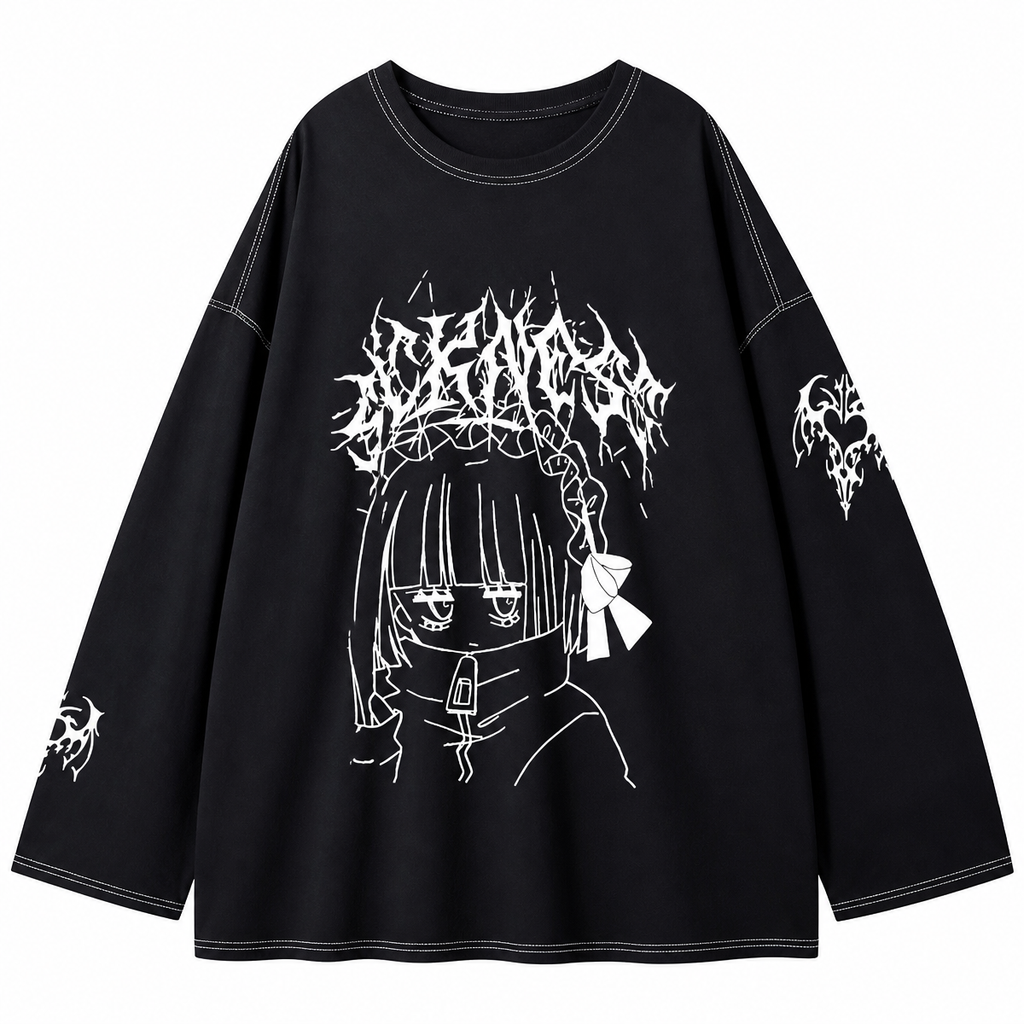 Grunge Graphic Long-Sleeve T-Shirt