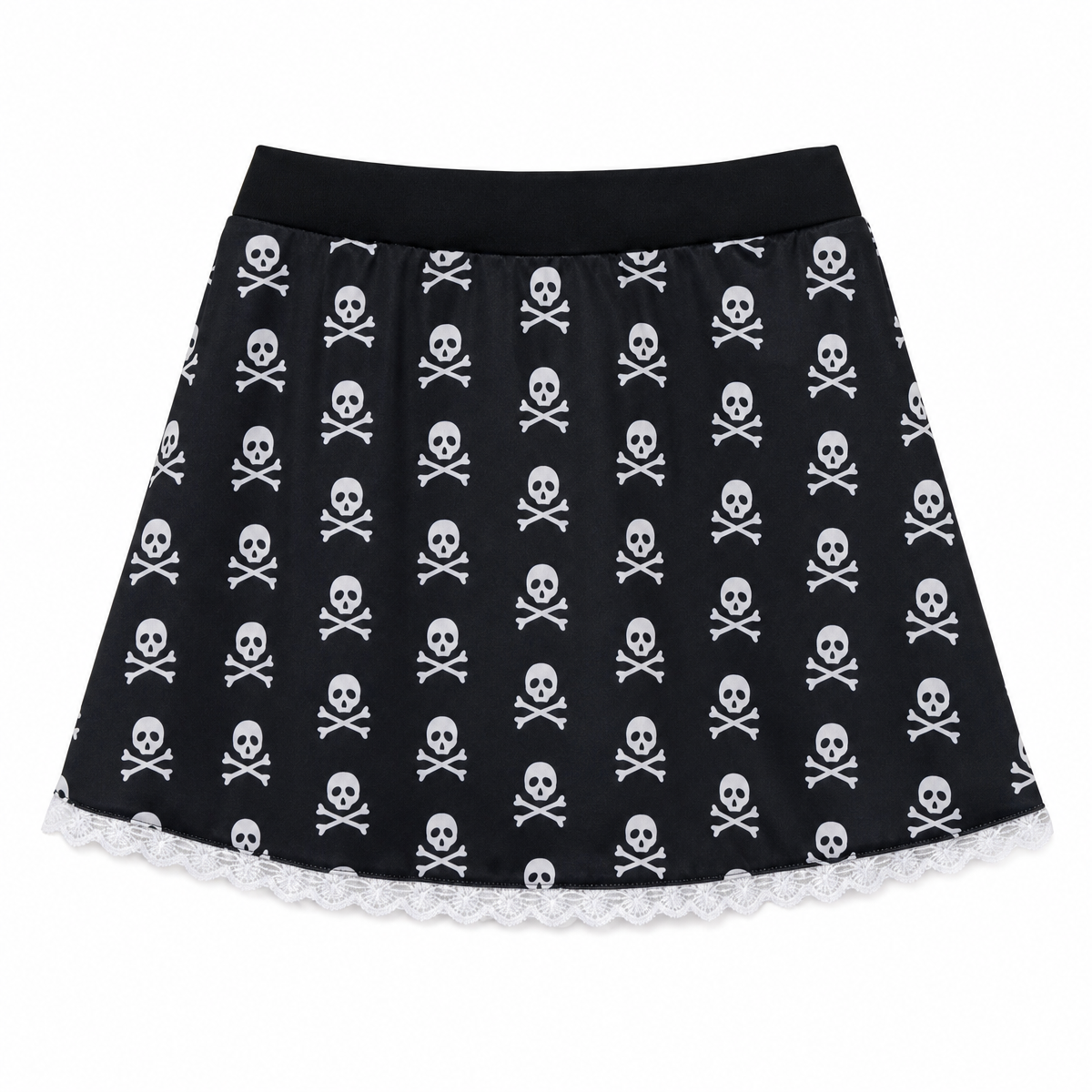 Women's Skull Print Mini Skirt with Lace Trim