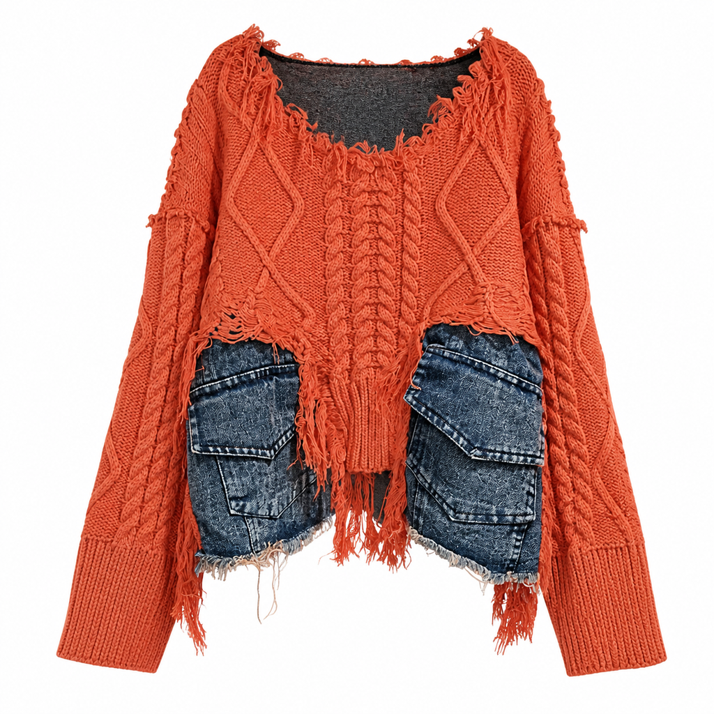 Grunge Women's Patchwork Knit Pullover Sweater