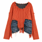 Grunge Women's Patchwork Knit Pullover Sweater