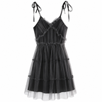 Grunge Black Lace-Trimmed Mesh Camisole Dress