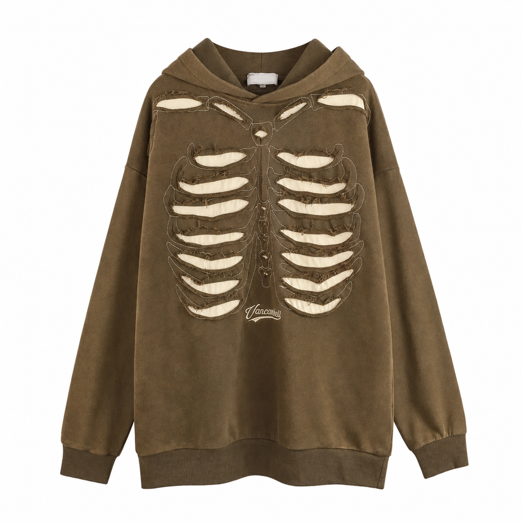 Skeleton Graphic Distressed Pullover Hoodie