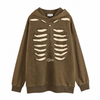 Skeleton Graphic Distressed Pullover Hoodie