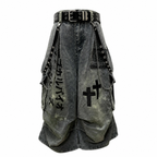 Grunge Cross-Print Loose Denim Shorts