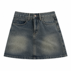 Grunge Dark-Wash Denim Mini Skirt