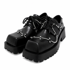 Men's Black Leather Platform Oxfords – Square Toe Lace-Up