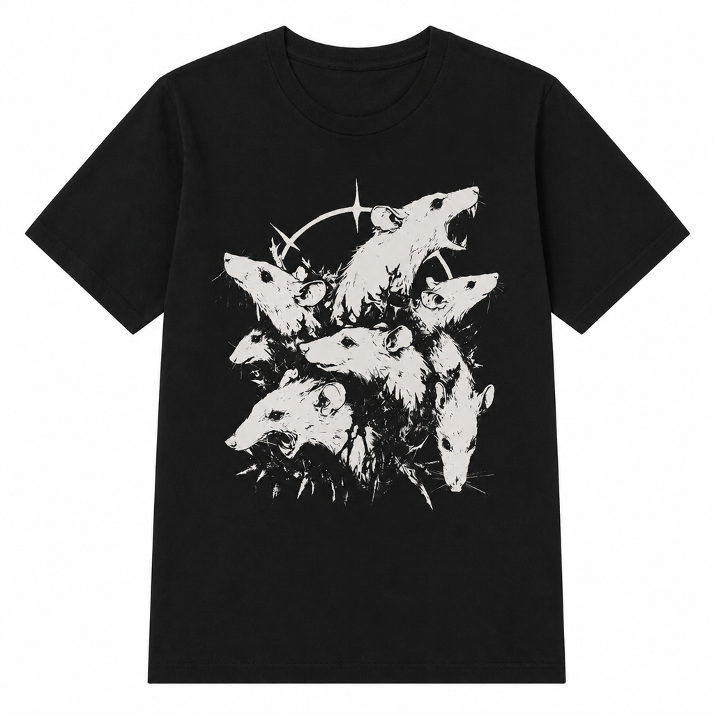 Grunge Rat Graphic T-Shirt – Black Cotton Unisex Tee