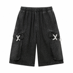 Grunge Black Denim Cargo Shorts