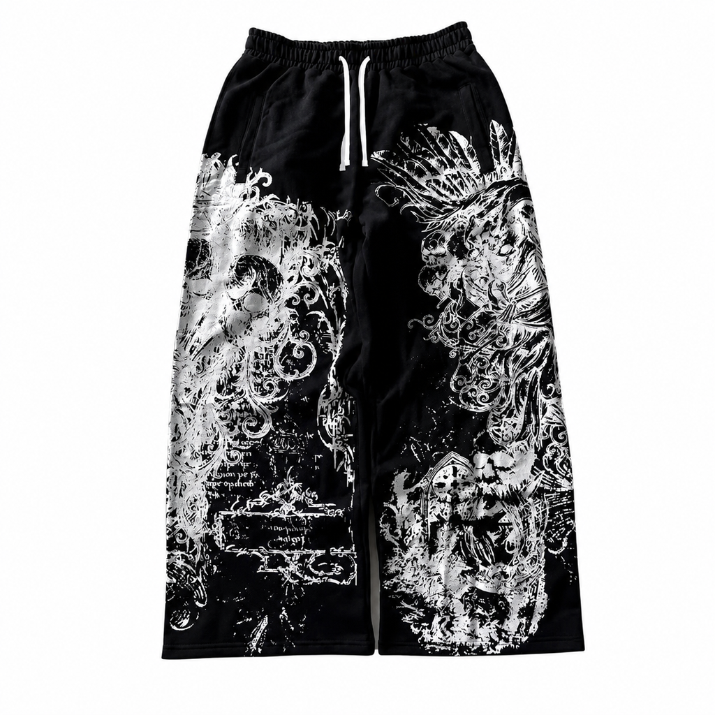 Unisex Skull Print Drawstring Jogger Pants
