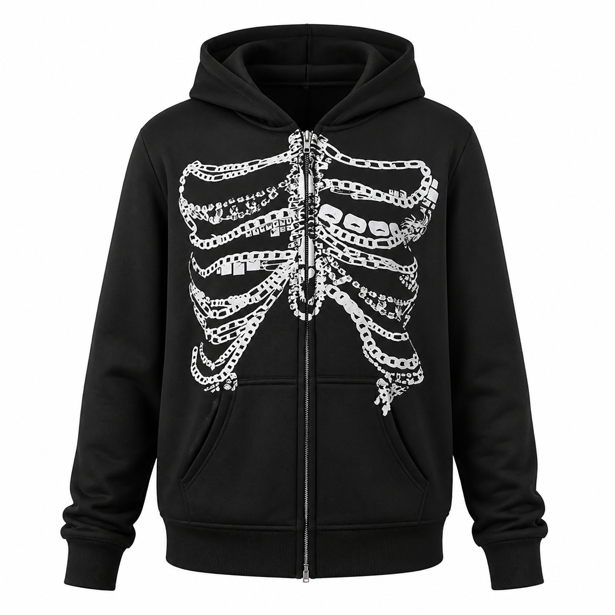 Grunge Graphic Full-Zip Hoodie - Black