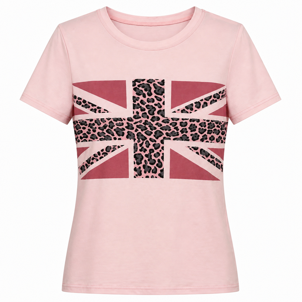 Grunge Pink Leopard Flag Graphic T-Shirt