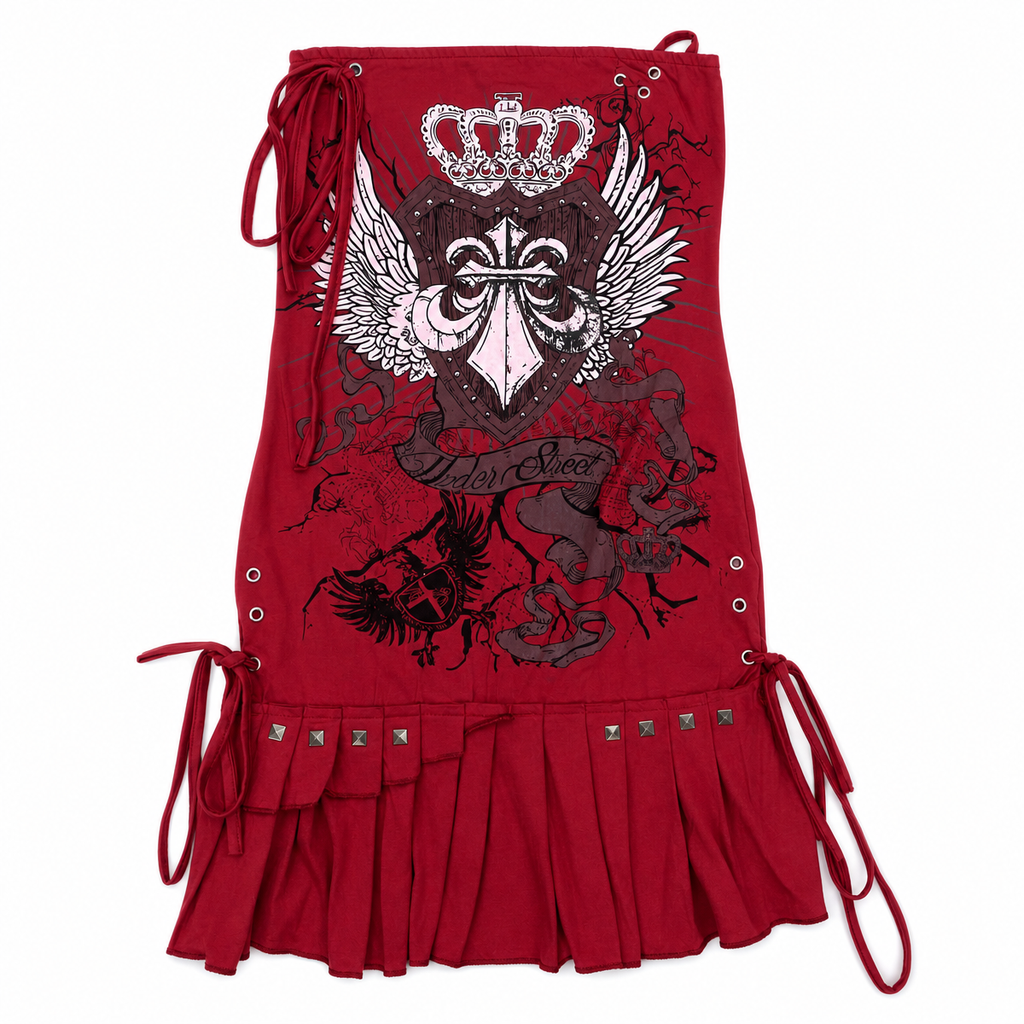 Red Gothic Print Lace-Up Camisole Mini Dress