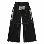 Grunge Black Patchwork Embroidered Baggy Jeans
