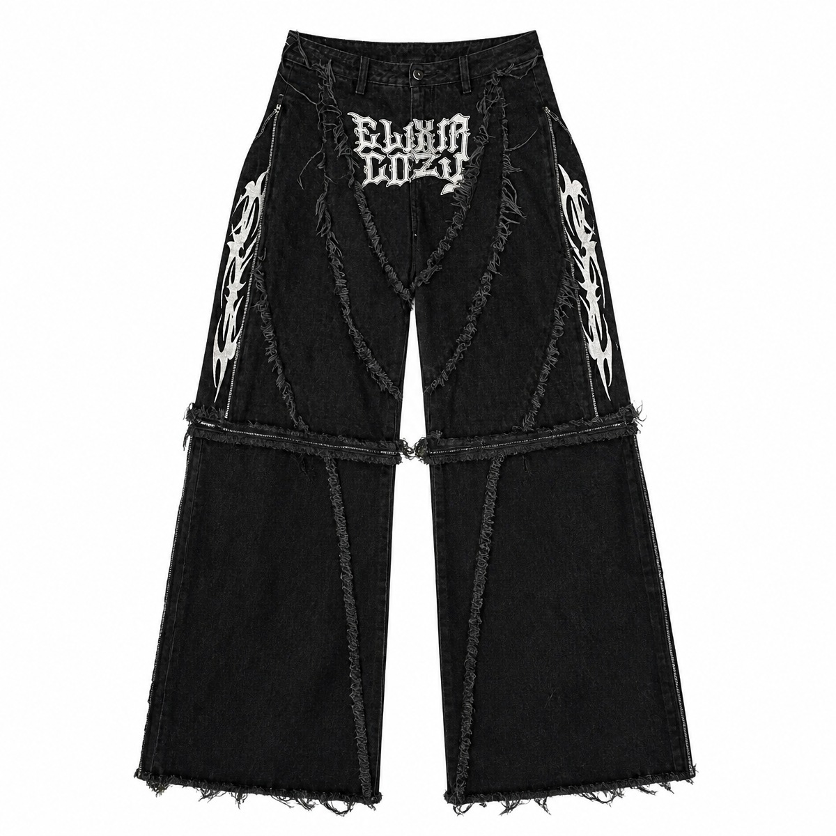 Grunge Black Patchwork Embroidered Baggy Jeans