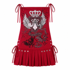 Grunge Red Printed Lace-Up Mini Dress