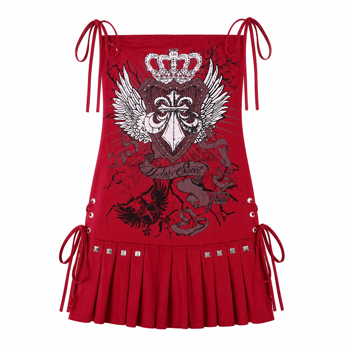 Grunge Red Printed Lace-Up Mini Dress