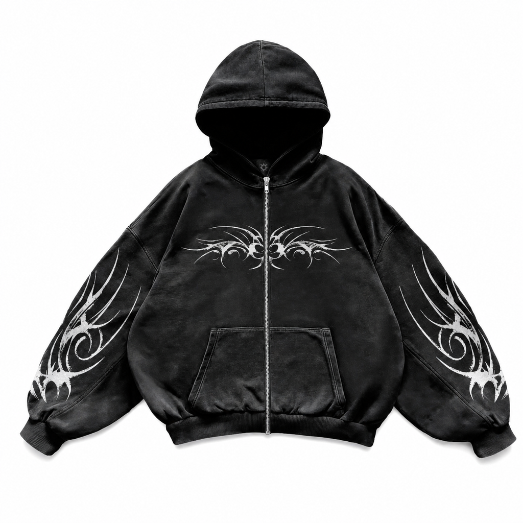 Graphic Print Zip-Up Hooded Jacket