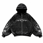 Graphic Print Zip-Up Hooded Jacket